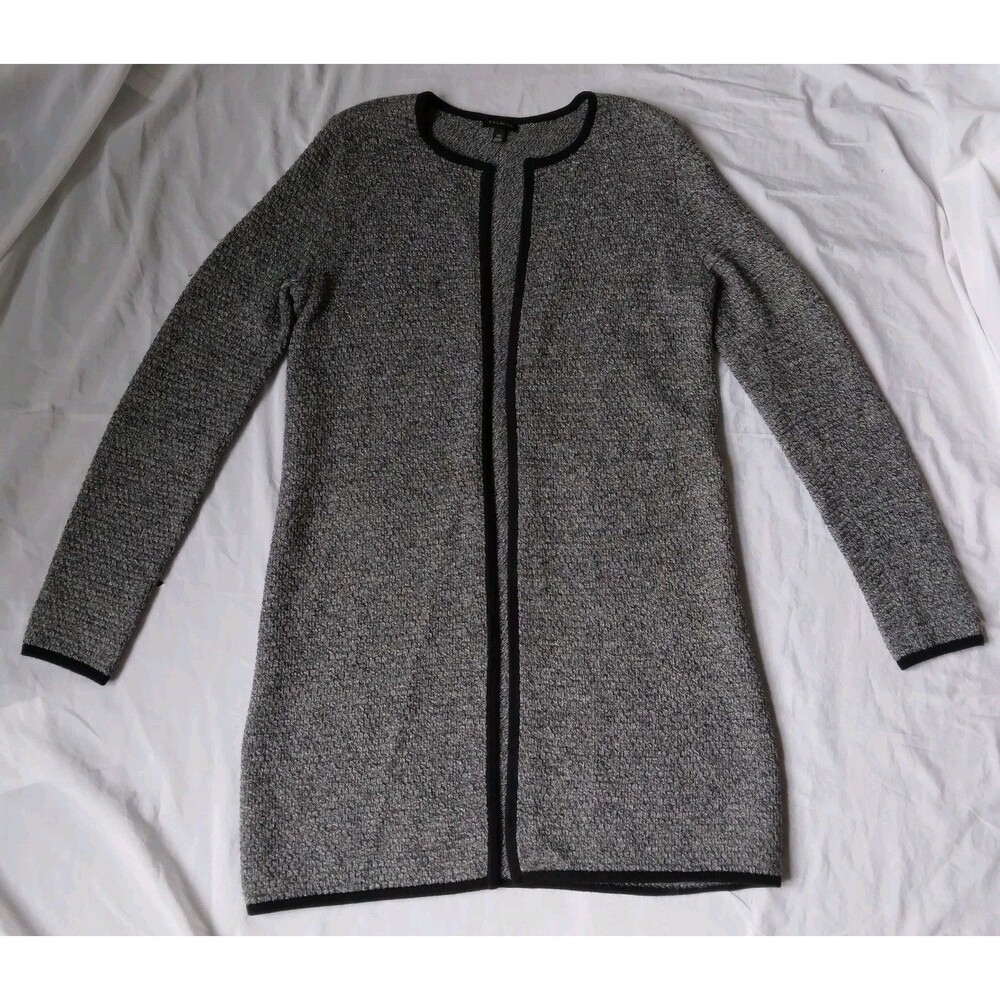 Talbots Cardigan Sweater Textured Open Front Marled Long Sleeve Black Gray XS - Picture 3 of 15